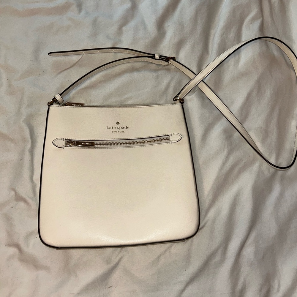 kate spade white leather crossbody with gold hardware